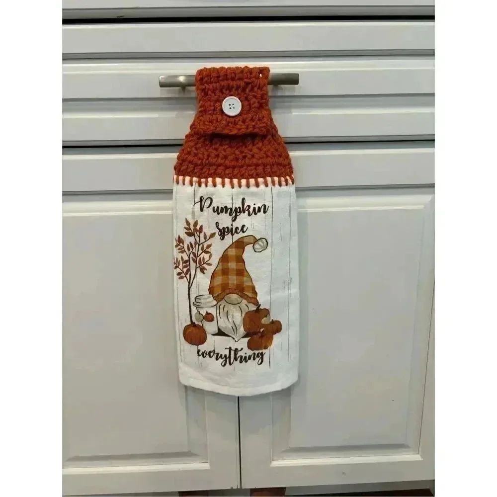 Crochet Top Kitchen Towel- pumpkin spice everything gnome